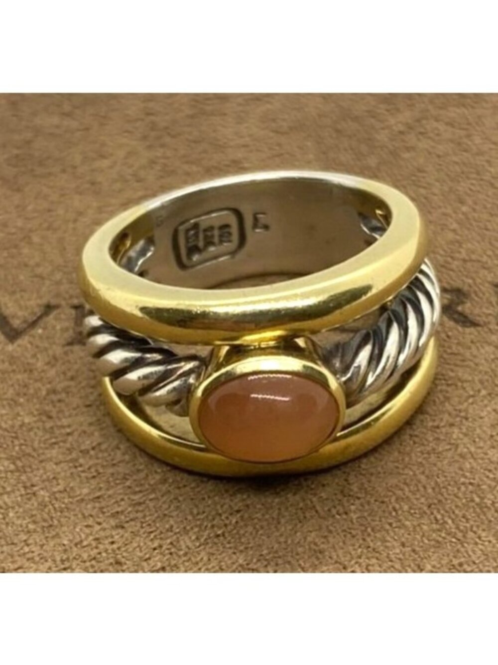 David Yurman Sterling Silver 925 18K Gold Orange Stone Ring Size 5.75